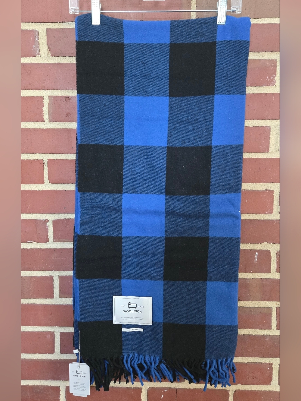 Woolrich Blue Buffalo Plaid Wool Blend Throw Blanket Made in Italy